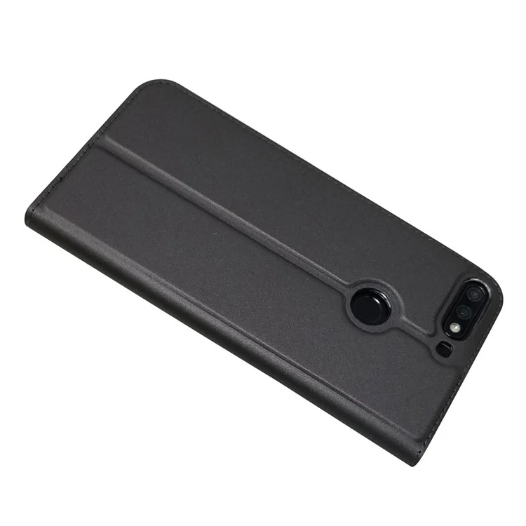 Auto-absorbed Stand Leather Card Holder Phone Case for Huawei Honor 7C / Enjoy 8 - Black