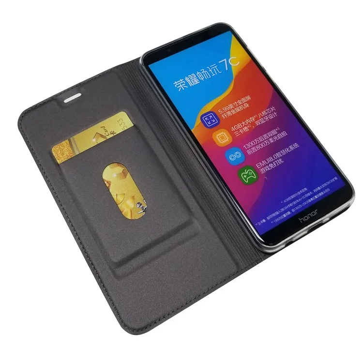 Auto-absorbed Stand Leather Card Holder Phone Case for Huawei Honor 7C / Enjoy 8 - Black