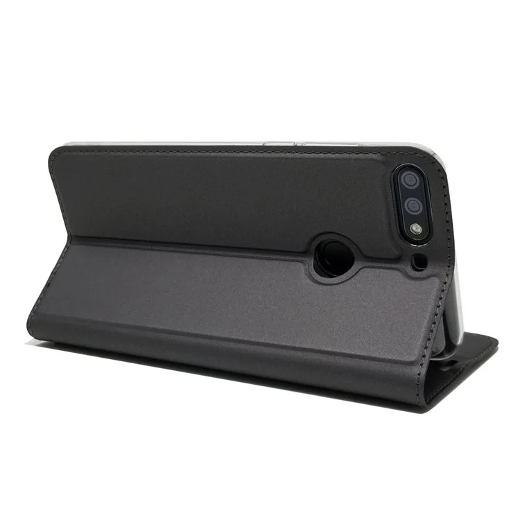 Auto-absorbed Stand Leather Card Holder Phone Case for Huawei Honor 7C / Enjoy 8 - Black