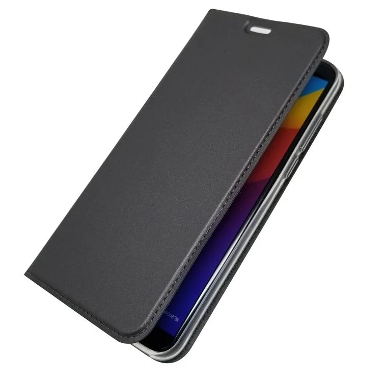 Auto-absorbed Stand Leather Card Holder Phone Case for Huawei Honor 7C / Enjoy 8 - Black