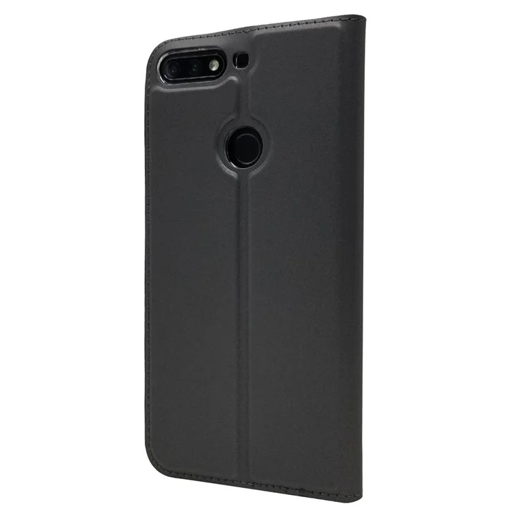 Auto-absorbed Stand Leather Card Holder Phone Case for Huawei Honor 7C / Enjoy 8 - Black