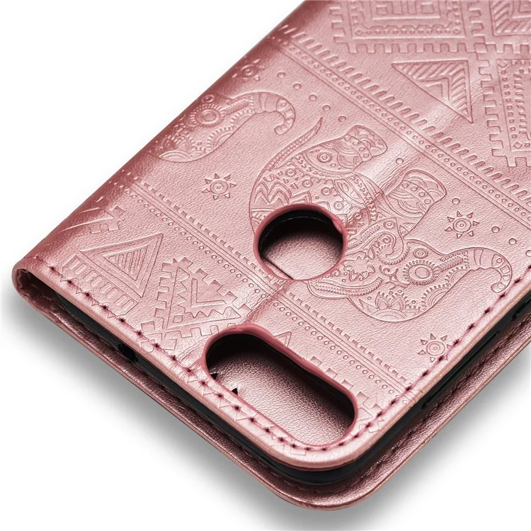Imprint Elephant Leather Wallet Case for Huawei P Smart / Enjoy 7S - Rose Gold
