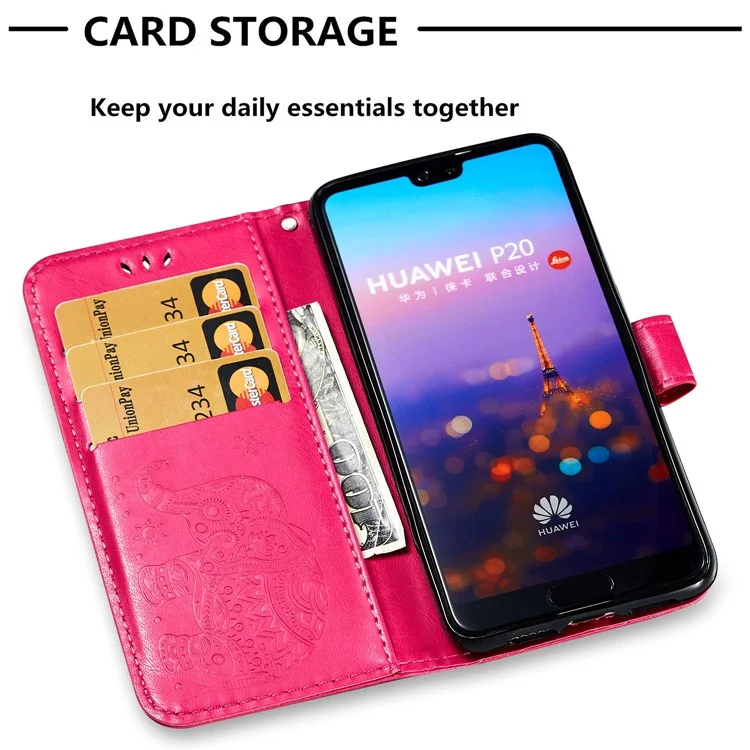Imprint Elephant Leather Wallet Case for Huawei P20 - Rose