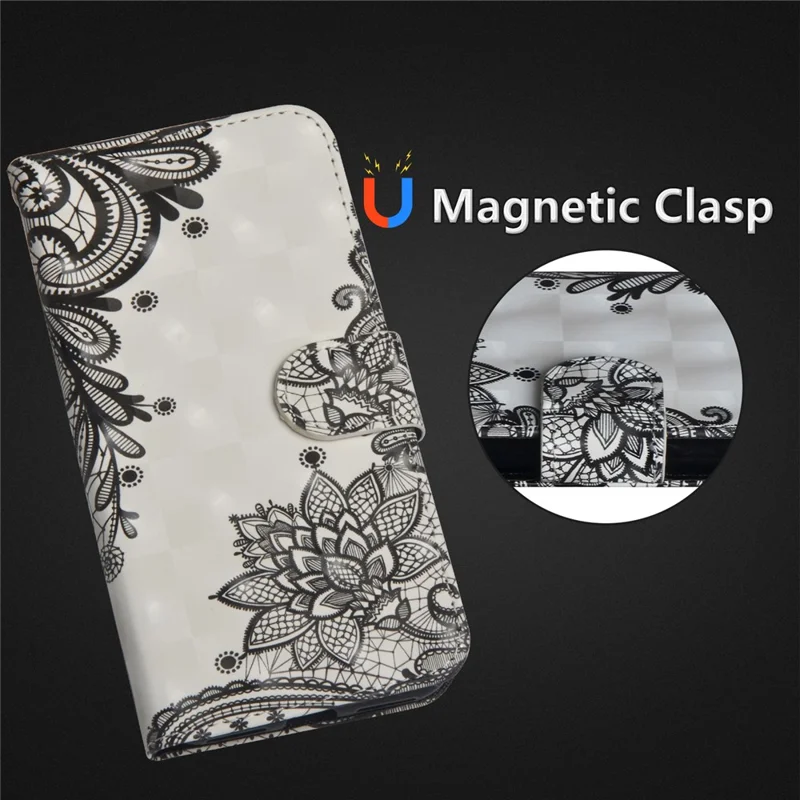 Pattern Printing Wallet Stand Leather Flip Shell for Huawei P20 Pro - Lace Flower