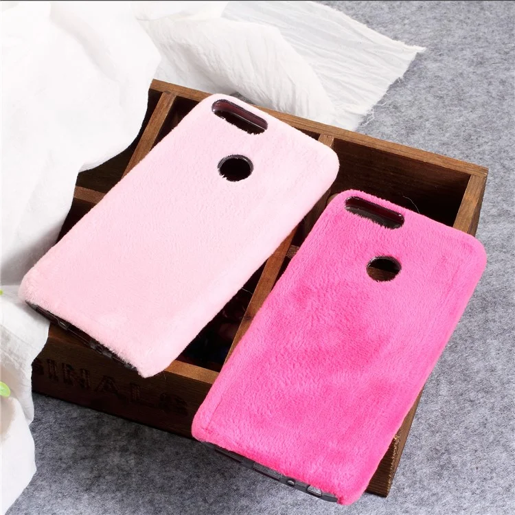 Fluffy Fur Coated TPU Phone Case for Huawei P Smart / Enjoy 7S - Rose