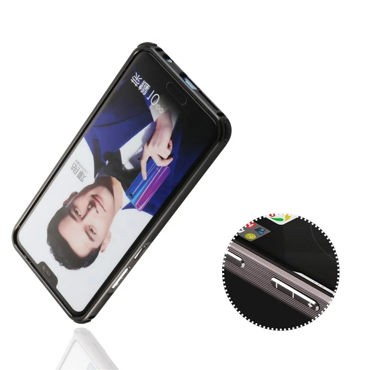 Electroplated Aluminum Alloy Bumper + Carbon Fiber PC Back Panel Slide-on Case for Huawei Honor 10 - Black
