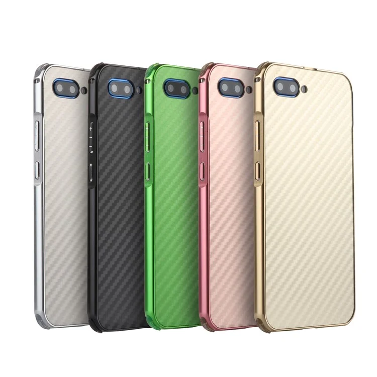 Electroplated Aluminum Alloy Bumper + Carbon Fiber PC Back Panel Slide-on Case for Huawei Honor 10 - Black