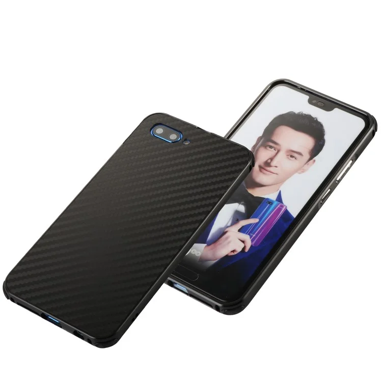Electroplated Aluminum Alloy Bumper + Carbon Fiber PC Back Panel Slide-on Case for Huawei Honor 10 - Black