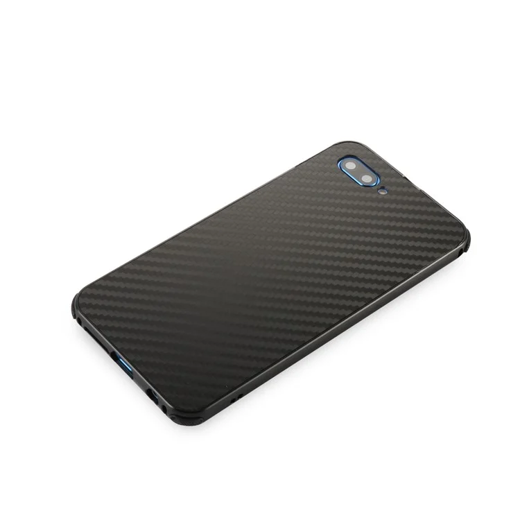 Electroplated Aluminum Alloy Bumper + Carbon Fiber PC Back Panel Slide-on Case for Huawei Honor 10 - Black