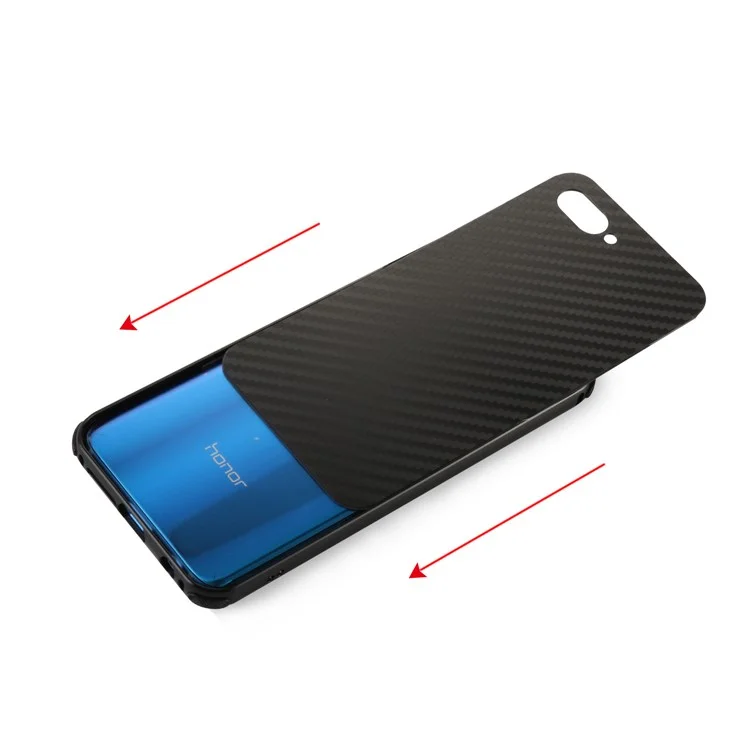 Electroplated Aluminum Alloy Bumper + Carbon Fiber PC Back Panel Slide-on Case for Huawei Honor 10 - Black