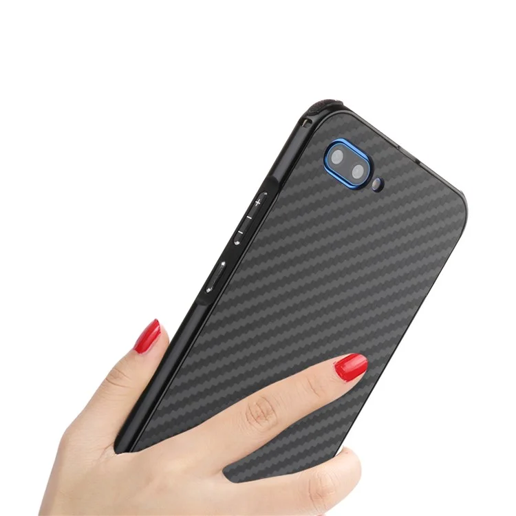 Electroplated Aluminum Alloy Bumper + Carbon Fiber PC Back Panel Slide-on Case for Huawei Honor 10 - Black