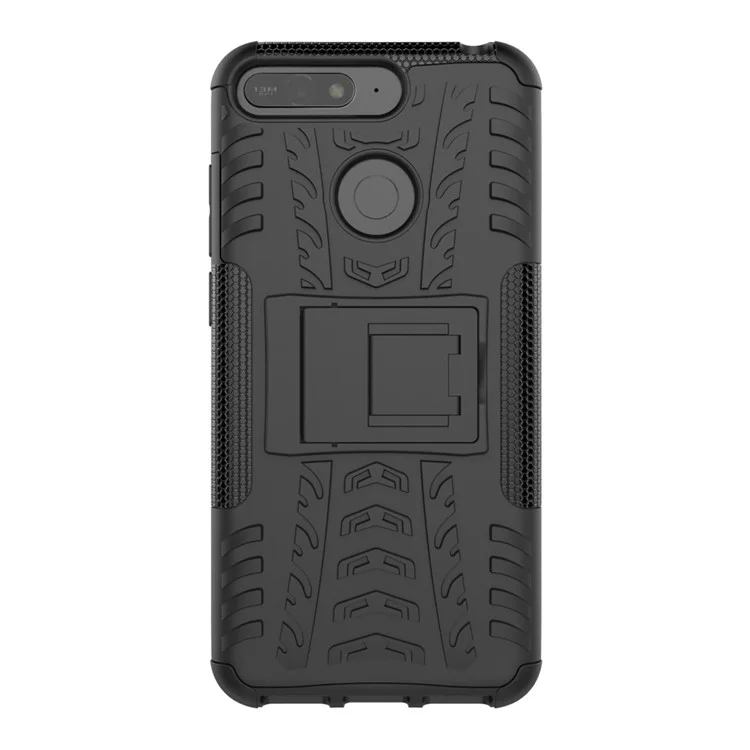 2-in-1 Tyre Pattern Kickstand PC + TPU Hybrid Case for Huawei Honor 7A (with Fingerprint Sensor)/Honor 7A Pro/ Enjoy 8E - Black