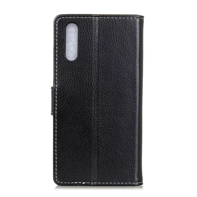 Litchi Skin PU Leather Folio Flip Cell Phone Cover for Huawei P20 Pro - Black