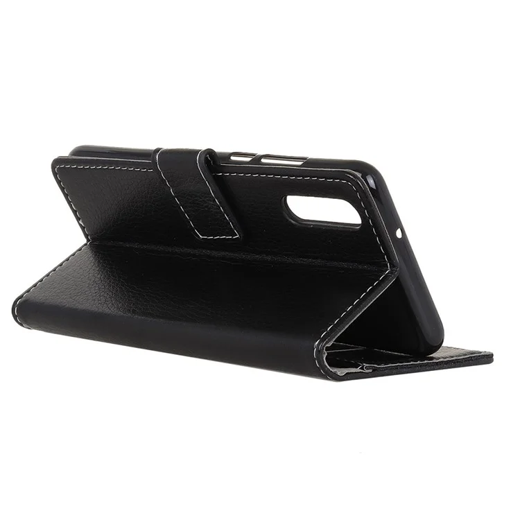 Litchi Skin PU Leather Folio Flip Cell Phone Cover for Huawei P20 Pro - Black