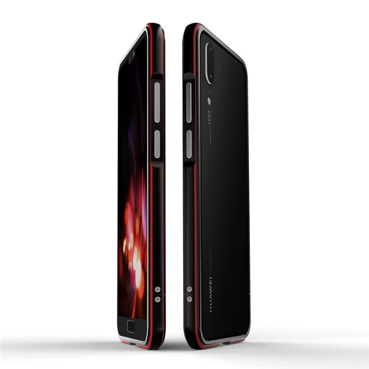 Screw Lock Electroplated Aluminium Alloy Bumper for Huawei P20 - Black / Red