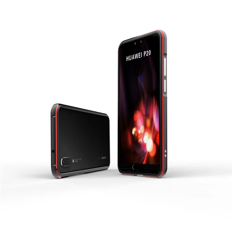 Screw Lock Electroplated Aluminium Alloy Bumper for Huawei P20 - Black / Red