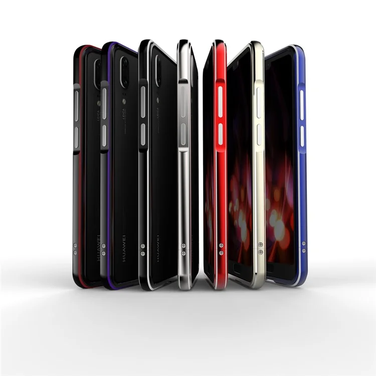 Screw Lock Electroplated Aluminium Alloy Bumper for Huawei P20 - Black / Red
