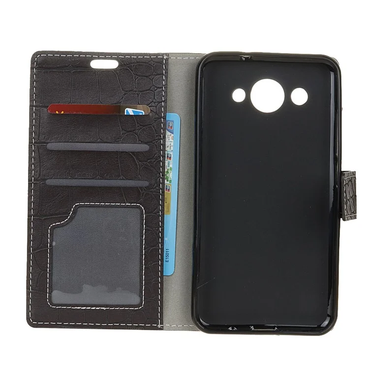Retro Crocodile Texture PU Leather Protection Mobile Phone Shell for Huawei Y3 (2018) / Y3 (2017) - Black