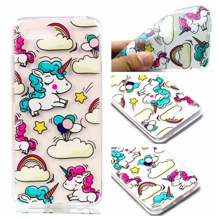 Pattern Printing Soft TPU Phone Case for Huawei Honor 10 - Unicorns and Rainbow
