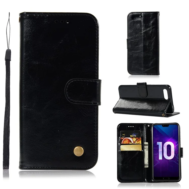 Premium Vintage PU Leather Stand Wallet Phone Case for Huawei Honor 10 - Black