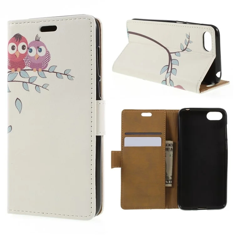 Patterned PU Leather Folio Wallet Stand Folio Case for Huawei Y5 Prime (2018) / Y5 (2018) - Owls