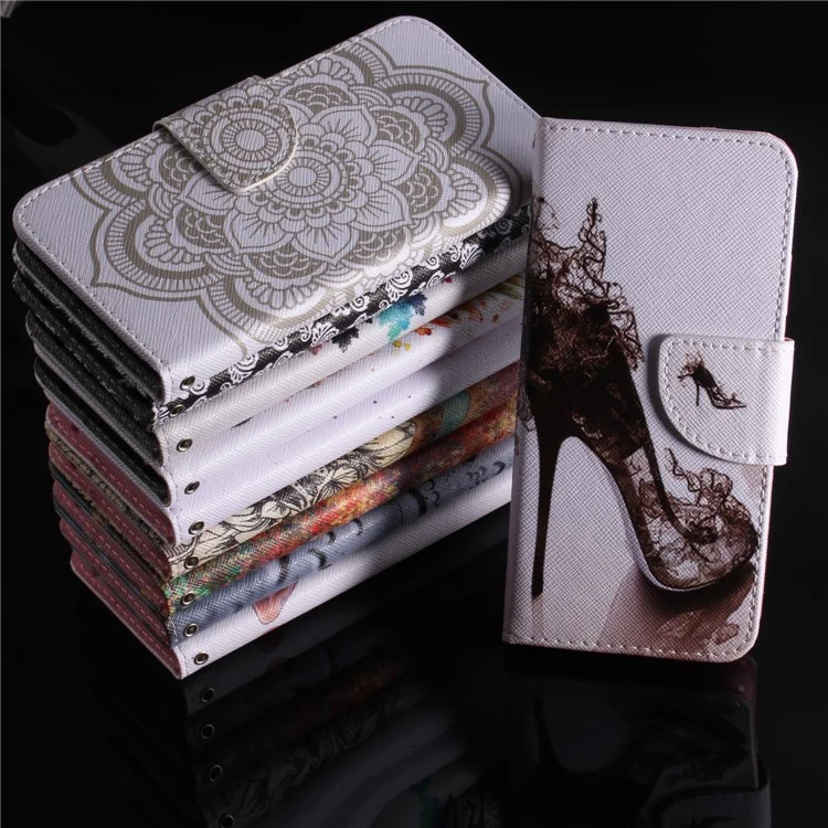 Patterned Leather Wallet Stand Cover for Huawei P20 - High-heeled Shoes
