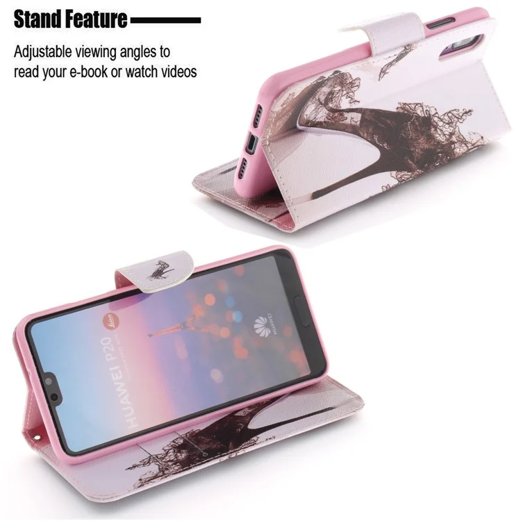 Patterned Leather Wallet Stand Cover for Huawei P20 - High-heeled Shoes