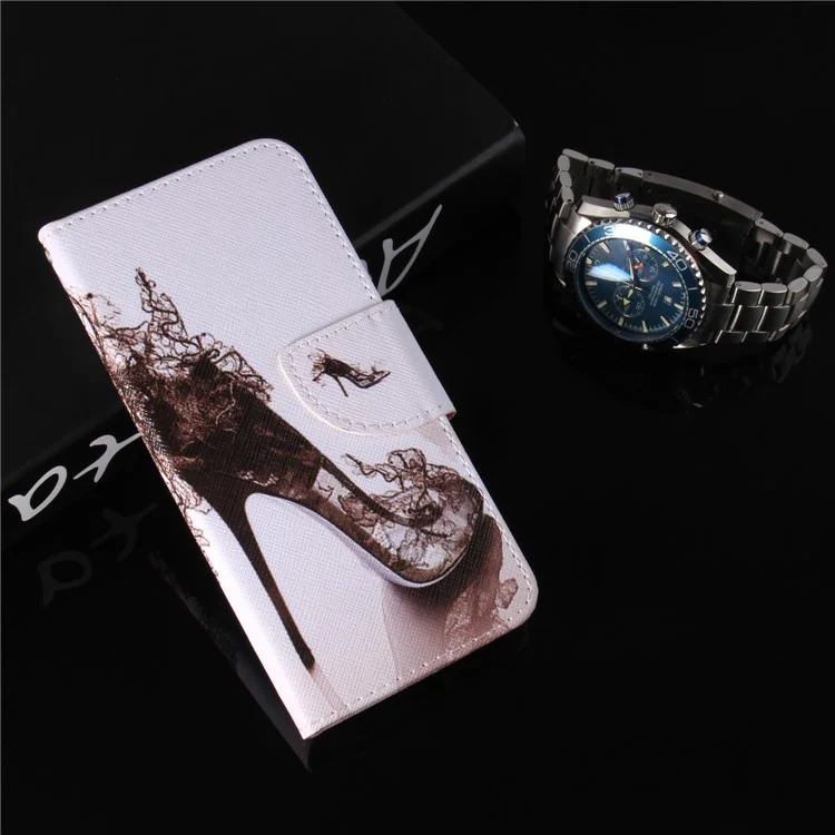 Patterned Leather Wallet Stand Cover for Huawei P20 - High-heeled Shoes