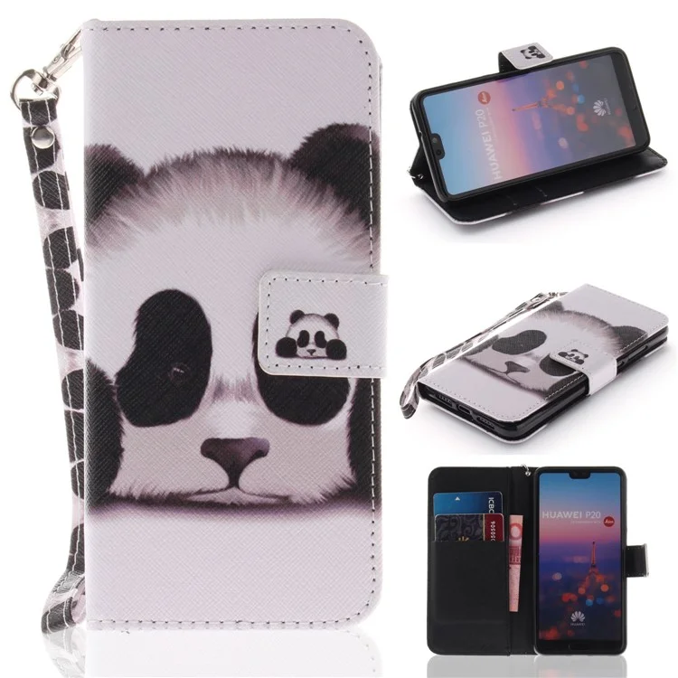 Patterned Leather Wallet Case Cover for Huawei P20 - Panda