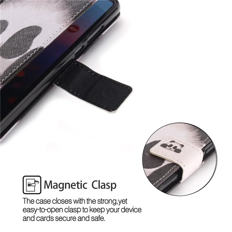 Patterned Leather Wallet Case Cover for Huawei P20 - Panda