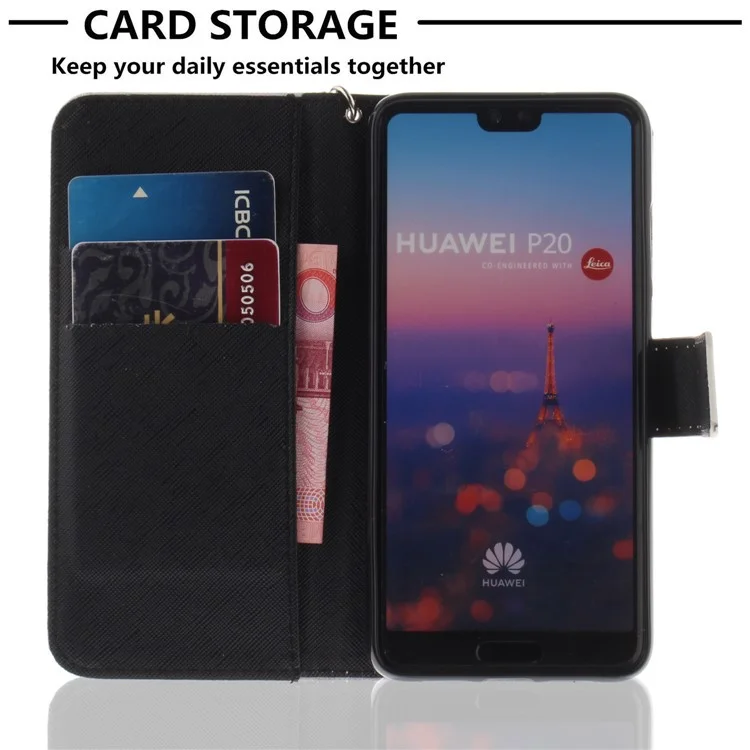 Patterned Leather Wallet Case Cover for Huawei P20 - Panda