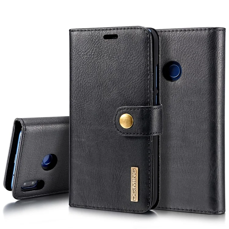 DG.MING Detachable 2-in-1 Split Leather Wallet + PC Back Case for Huawei P20 Lite / Nova 3e - Black