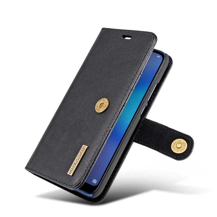 DG.MING Detachable 2-in-1 Split Leather Wallet + PC Back Case for Huawei P20 Lite / Nova 3e - Black