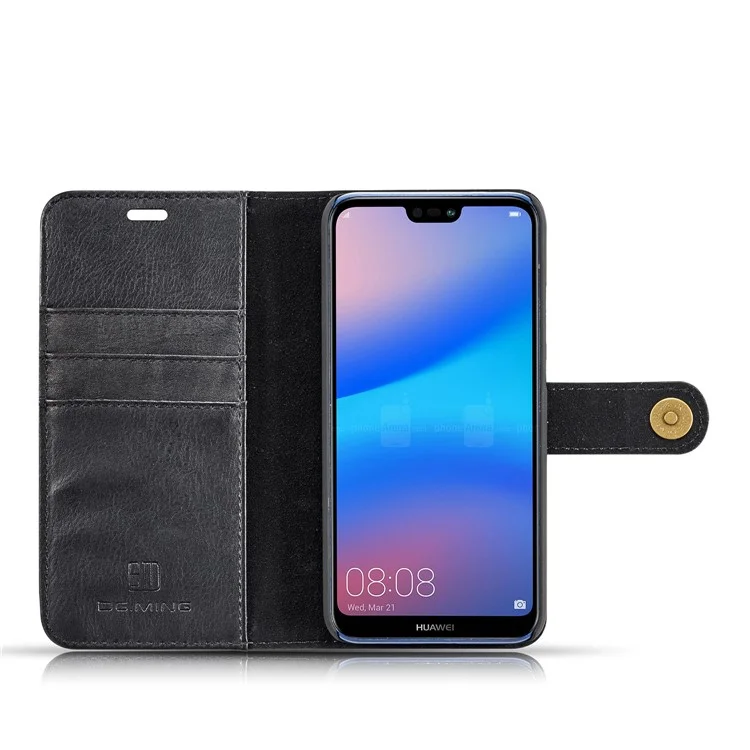 DG.MING Detachable 2-in-1 Split Leather Wallet + PC Back Case for Huawei P20 Lite / Nova 3e - Black