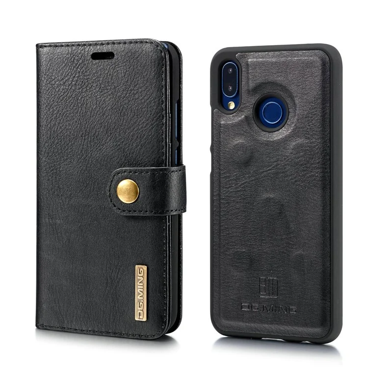 DG.MING Detachable 2-in-1 Split Leather Wallet + PC Back Case for Huawei P20 Lite / Nova 3e - Black