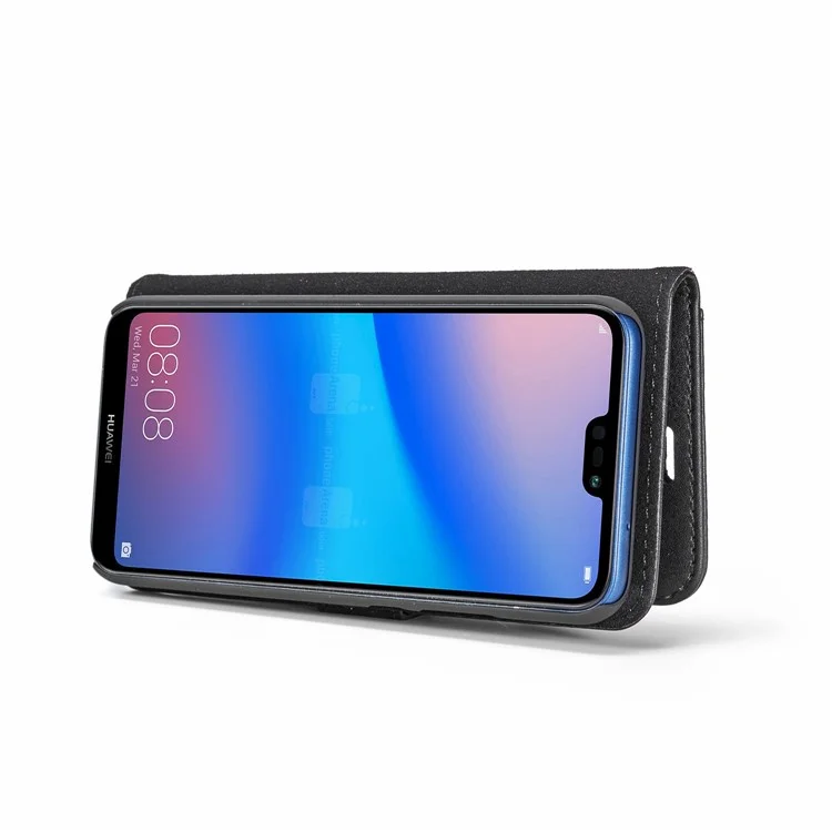 DG.MING Detachable 2-in-1 Split Leather Wallet + PC Back Case for Huawei P20 Lite / Nova 3e - Black