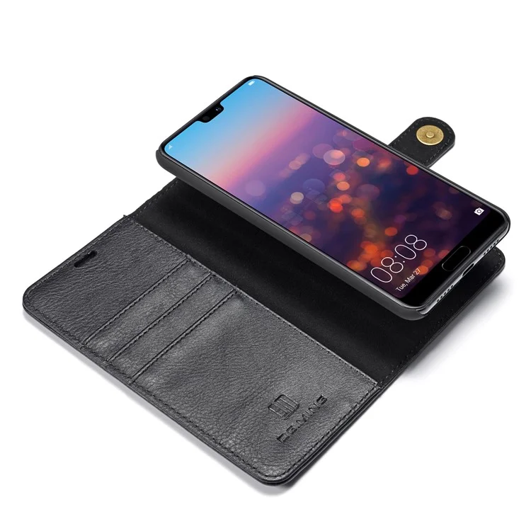 Dg. Ming Para Huawei P20 Pro Desmontable Con Carcasa de Billetera de Cuero Dividido 2-en-1 de Cuero + PC - Negro