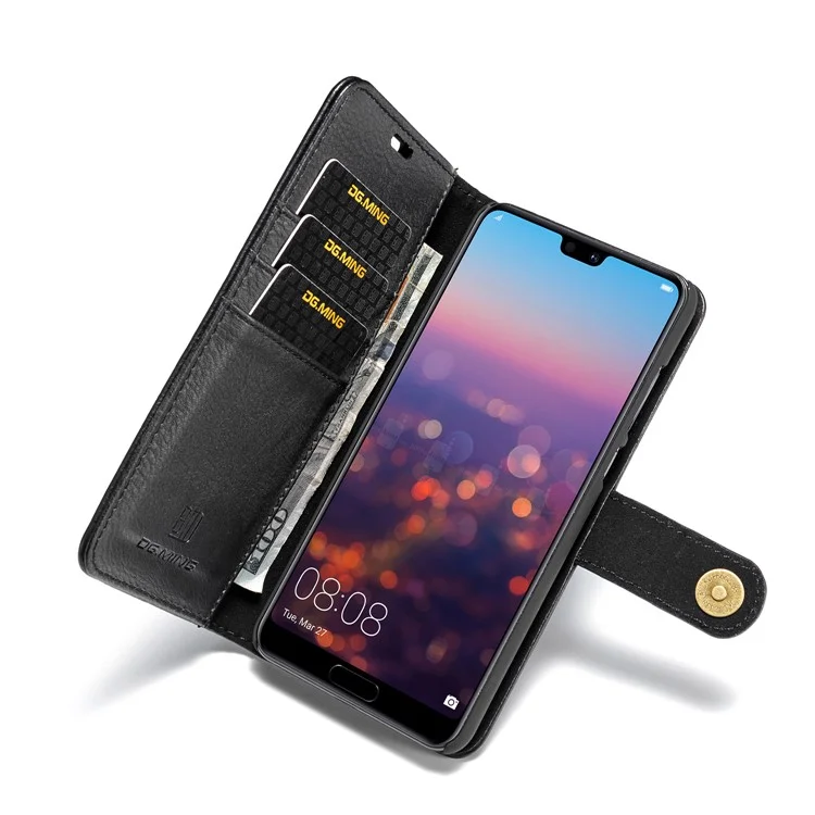 Dg. Ming Für Huawei P20 Pro Abnehmbar 2-in-1 Anti-kratzer Split Leder Brieftasche Shell + PC Back Hülle - Schwarz