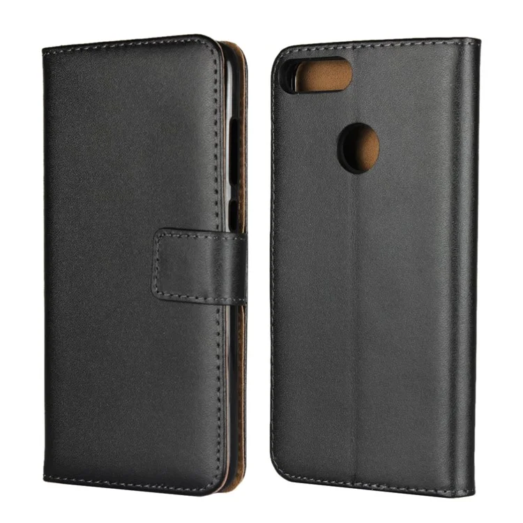 Genuine Leather Wallet Stand Phone Case for Huawei Honor 9 Lite / Honor 9 Youth Edition - Black