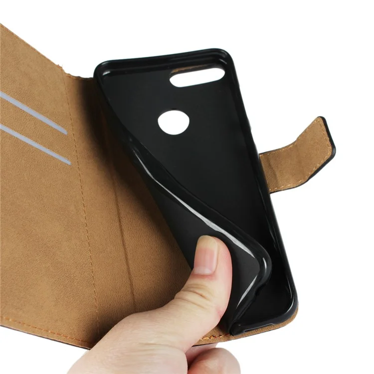 Genuine Leather Wallet Stand Phone Case for Huawei Honor 9 Lite / Honor 9 Youth Edition - Black