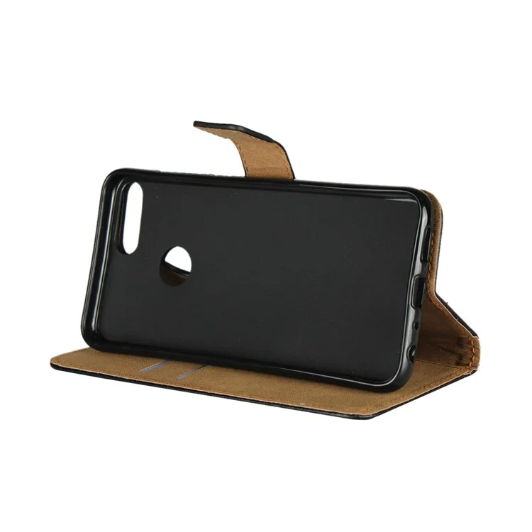 Genuine Leather Wallet Stand Phone Case for Huawei Honor 9 Lite / Honor 9 Youth Edition - Black