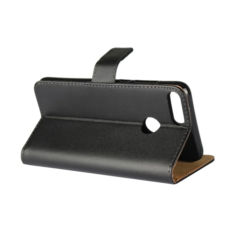 Genuine Leather Wallet Stand Phone Case for Huawei Honor 9 Lite / Honor 9 Youth Edition - Black