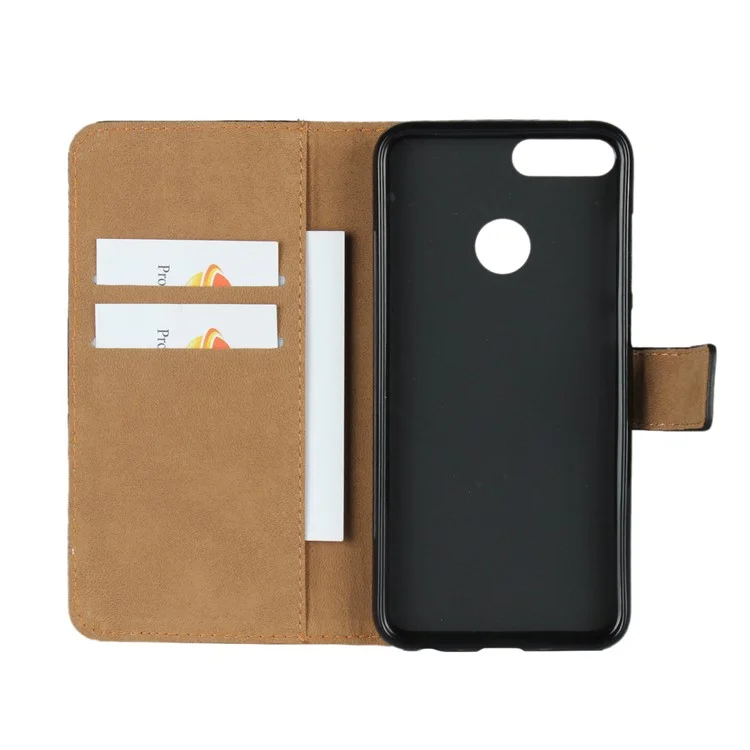 Genuine Leather Wallet Stand Phone Case for Huawei Honor 9 Lite / Honor 9 Youth Edition - Black
