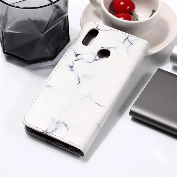 Pattern Printing Wallet Stand Leather Flip Case for Huawei P20 Lite / Nova 3e - White Marble