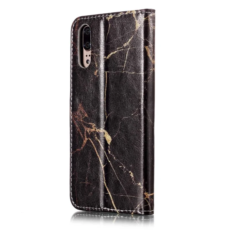 Pattern Printing Wallet Stand Leather Flip Casing Cover for Huawei P20 - Black Marble