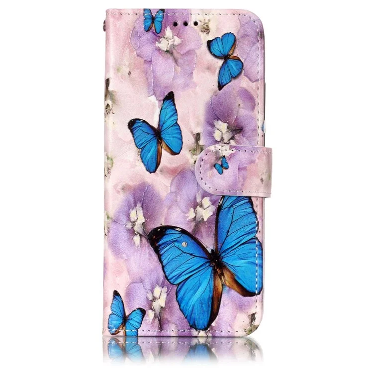 Pattern Printing Embossed Leather Wallet Case for Huawei P20 Lite / Nova 3e - Blue Butterfly