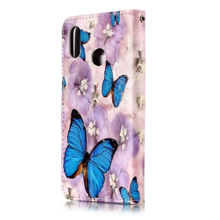 Pattern Printing Embossed Leather Wallet Case for Huawei P20 Lite / Nova 3e - Blue Butterfly