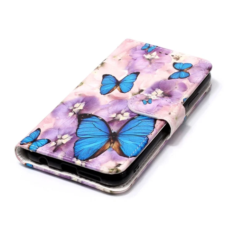 Pattern Printing Embossed Leather Wallet Case for Huawei P20 Lite / Nova 3e - Blue Butterfly
