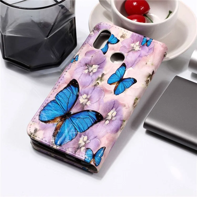 Pattern Printing Embossed Leather Wallet Case for Huawei P20 Lite / Nova 3e - Blue Butterfly