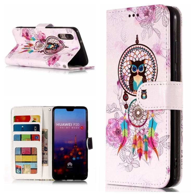 Pattern Printing Embossed Wallet Leather Stand Case for Huawei P20 - Dream Catcher